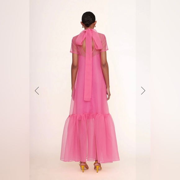 ❌SOLD❌ NWT STAUD Calluna Organza Bow Back High Neck Maxi Gown Dress pink SZ S - Picture 4 of 7